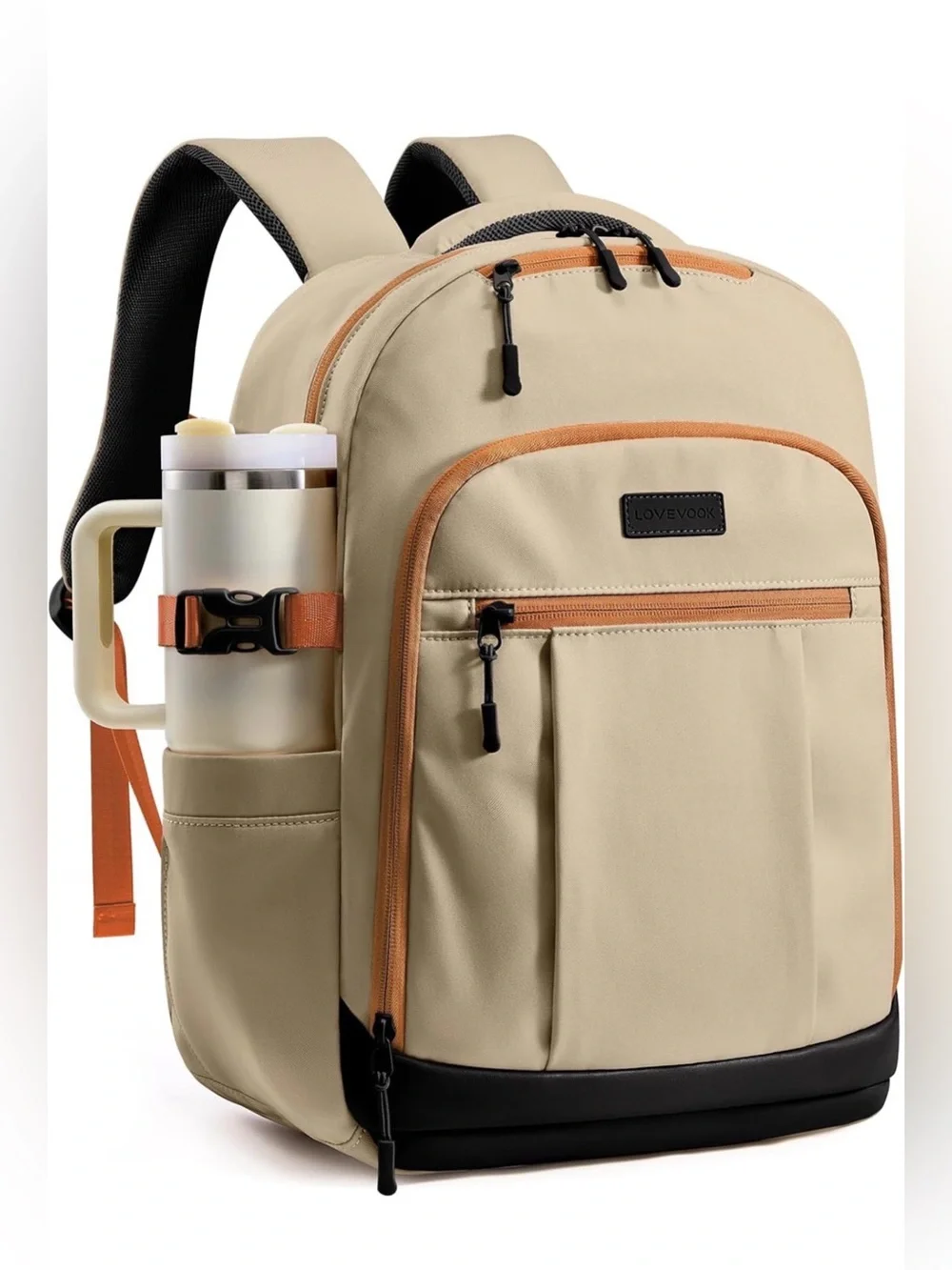 Beige and Tan Men's Backpack